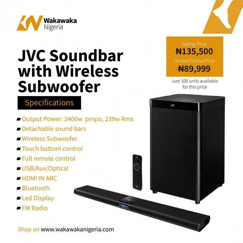 JVC Sound Bar With Wireless SubWoofer TH-N536B